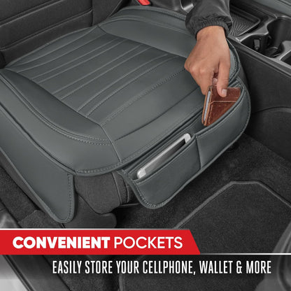 Motor Trend Seat Covers for Cars Trucks SUV, Faux Leather 2-Pack Black Padded with Storage Pockets, Premium Interior Car Seat Cover