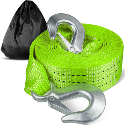 Tow Strap with Hooks 2”x20’ 15,000 LBS, Tow Rope Metal Safety Hooks, Car Heavy Duty Recovery Rope for Trailers, Securing Items, and Farm Cleaning