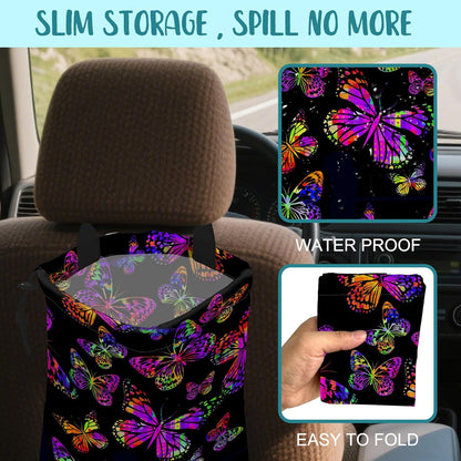 Car Garbage Bag Colorful Floral Spring Daisy Drawstring Car Trash Bag Hanging for Back Seat with Adjustable Buckle Canvas Vehicle Trash Can Easy-to-Install