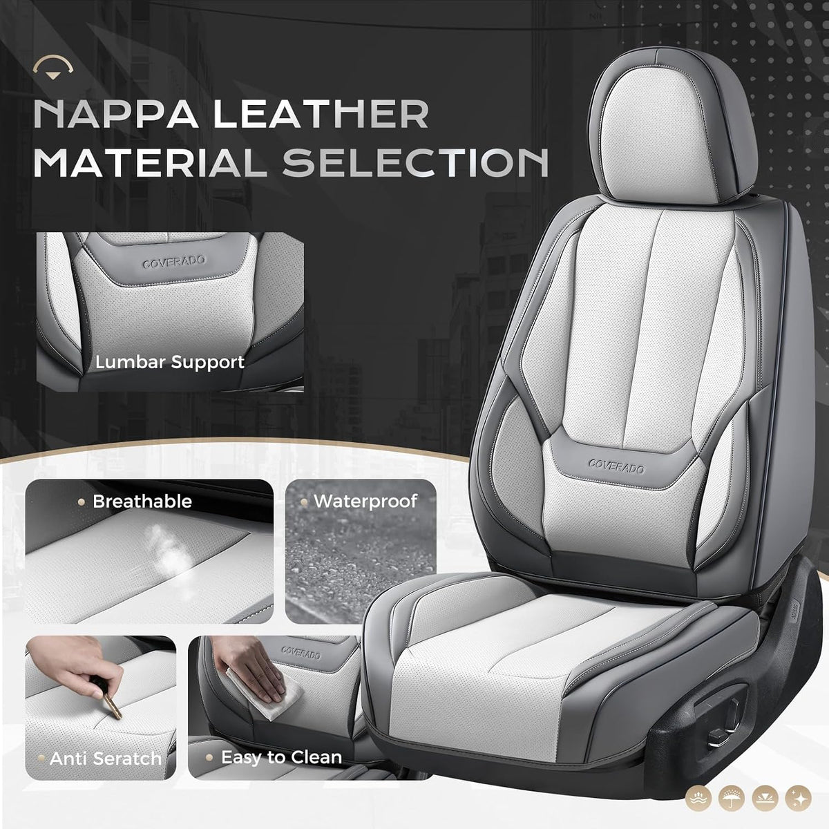 Coverado Seat Covers Full Set, Black Seat Covers for Cars 5 Seats, Car Seat Protector, Waterproof Nappa Leather Car Seat Cushion, Front and Rear Car Seat Cover Fit for Most Sedans SUV Pick-up Truck - Colors B
