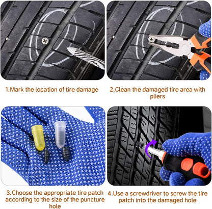 100PCS tire Screw Plug Repair kit – No Tire Removal Needed, tire sidewall Repair kit, Patch Plug Tools & Portable Storage Bag – Quick Flat Tire Fix for Car, Truck, Motorcycle & SUV