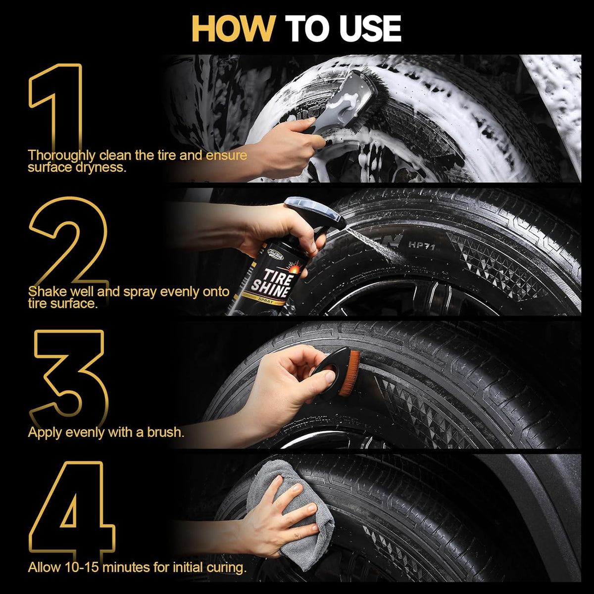 toretark Ceramic Tire Shine Spray — High-Gloss Wet Look Tire Coating with Ultra-Dense Nylon Brush Applicator, UV Protection, Long-Lasting Shine for Car Truck RV Motorcycle (16 Fl Oz)