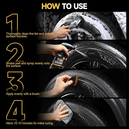 toretark Ceramic Tire Shine Spray — High-Gloss Wet Look Tire Coating with Ultra-Dense Nylon Brush Applicator, UV Protection, Long-Lasting Shine for Car Truck RV Motorcycle (16 Fl Oz)