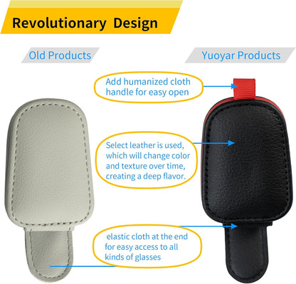 Yuoyar Magnetic Leather Sunglasses Holder for Car, 2 Packs (Black) | Magnetic Car Visor Accessories