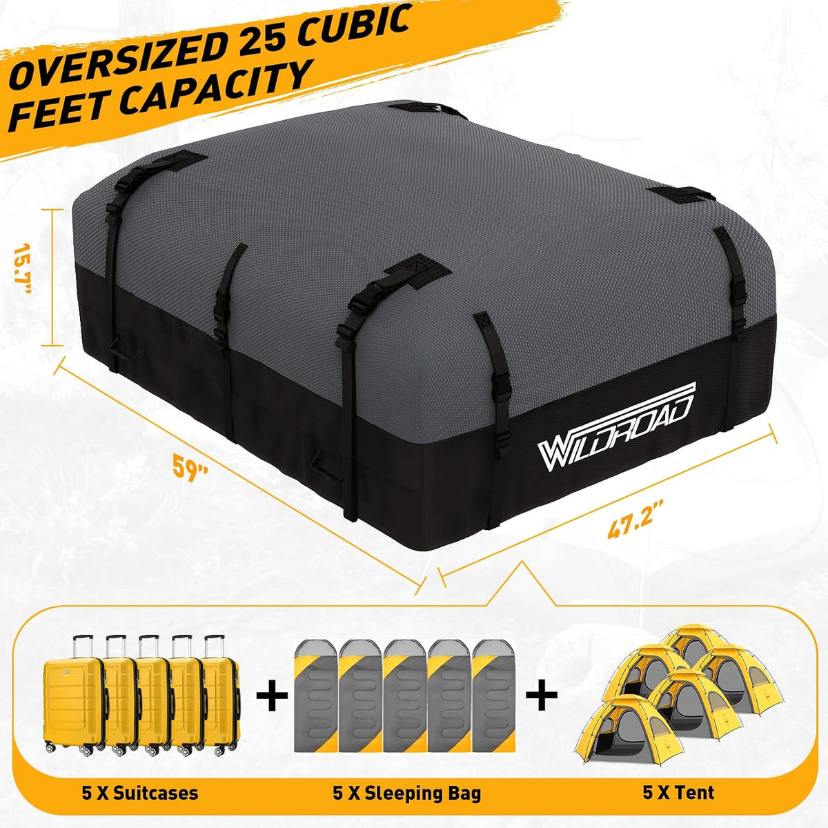 WILDROAD Car Roof Bag Rooftop Cargo Carrier, 21 Cubic Feet Waterproof Roof Luggage Cargo Carrier Bag with Anti-Slip Mat for All Cars Vehicles SUV with/Without Rack (21 Cubic Feet)