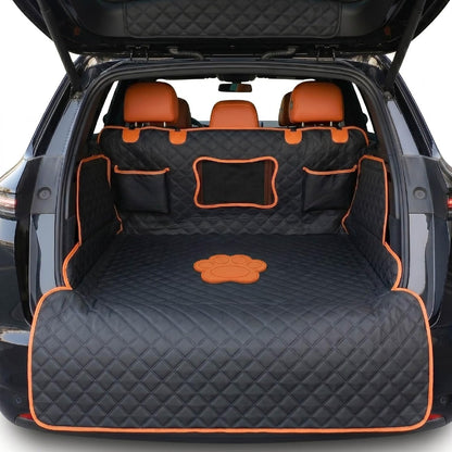 SUV Cargo Liner for Dogs, Heavy Duty Non- Slip PU Leather Dog Trunk Cover for SUV with Bumper Flap, 100% Waterproof Back seat Cover, Universal Fit for Mid-Size & Large SUVs (Dog Paw, L)