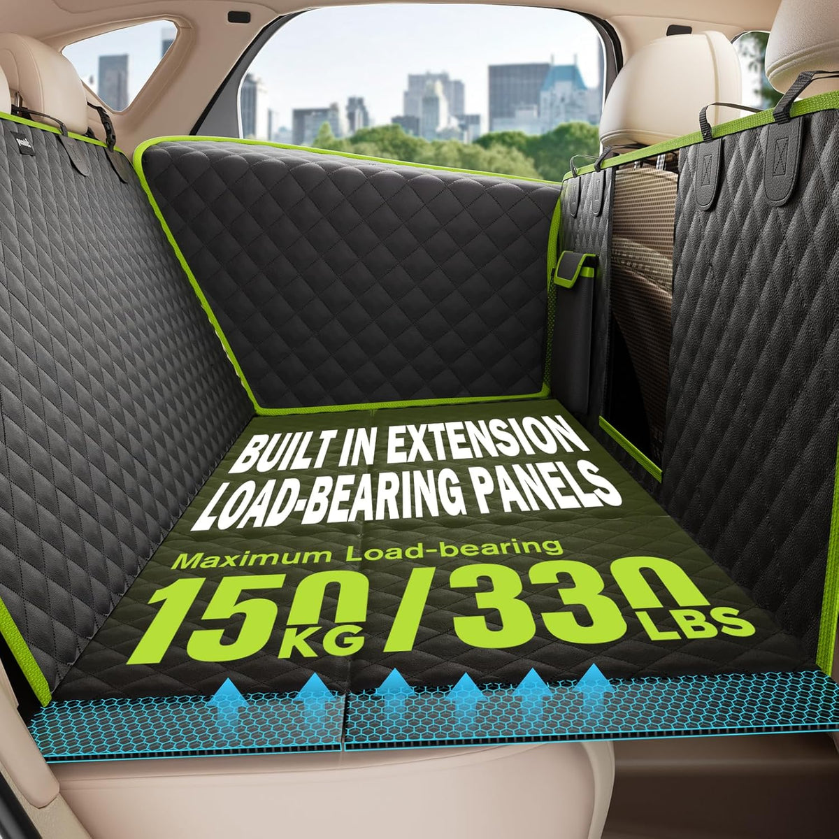 Dog Car Seat Cover for Back Seat, Waterproof Leather Fabric Back Seat Extender for dogs 52.4 * 24.4in, Foldable in The Car, Hard PVC Panels Bottom Support to 330 lbs, for Cars/Mid-Size SUV/Small Truck
