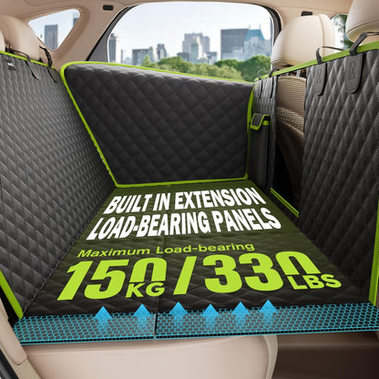 Dog Car Seat Cover for Back Seat, Waterproof Leather Fabric Back Seat Extender for dogs 52.4 * 24.4in, Foldable in The Car, Hard PVC Panels Bottom Support to 330 lbs, for Cars/Mid-Size SUV/Small Truck
