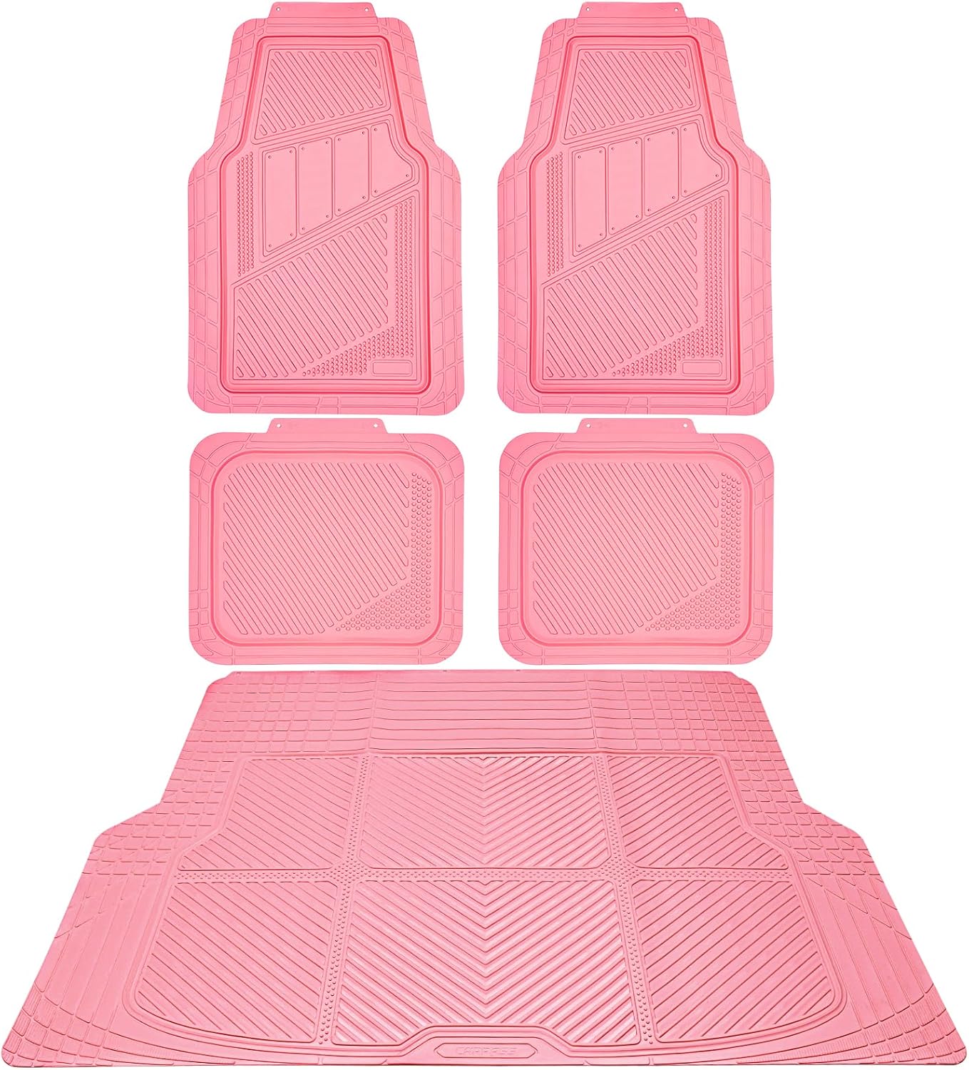 CAR PASS Heavy Duty Rubber Floor Mats 4-Piece,Pink Car Mats Full Sets Anti-Slip,Waterproof Universal Trim-to-Fit for Car SUV Truck, Durable All Weather Automotive Car Mats for Women,Girly(All Pink)