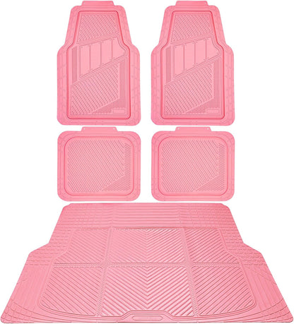 CAR PASS Heavy Duty Rubber Floor Mats 4-Piece,Pink Car Mats Full Sets Anti-Slip,Waterproof Universal Trim-to-Fit for Car SUV Truck, Durable All Weather Automotive Car Mats for Women,Girly(All Pink)