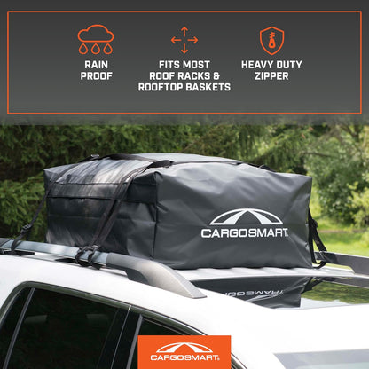 CARGOSMART CargoSmart Soft Sided Car Top Cargo Bag, 38”x38”x18” – Adds up to 15 Cubic Feet of Storage – Easily Mounts to Vehicle’s Roof Rack or Roof Top Basket – Heavy-Duty Vinyl, Black