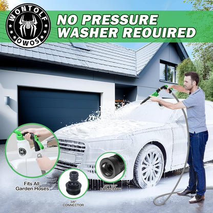 Wontolf CWK188 Car Wash Kit with Foam Gun, Car Wash Soap, Interior Detailer Cleaner, Wheel Cleaner, Car Care Cleaning Detailing Kit for Cars Trucks RVs SUVs Motorcycles (Works w/Garden Hose), 10 Items