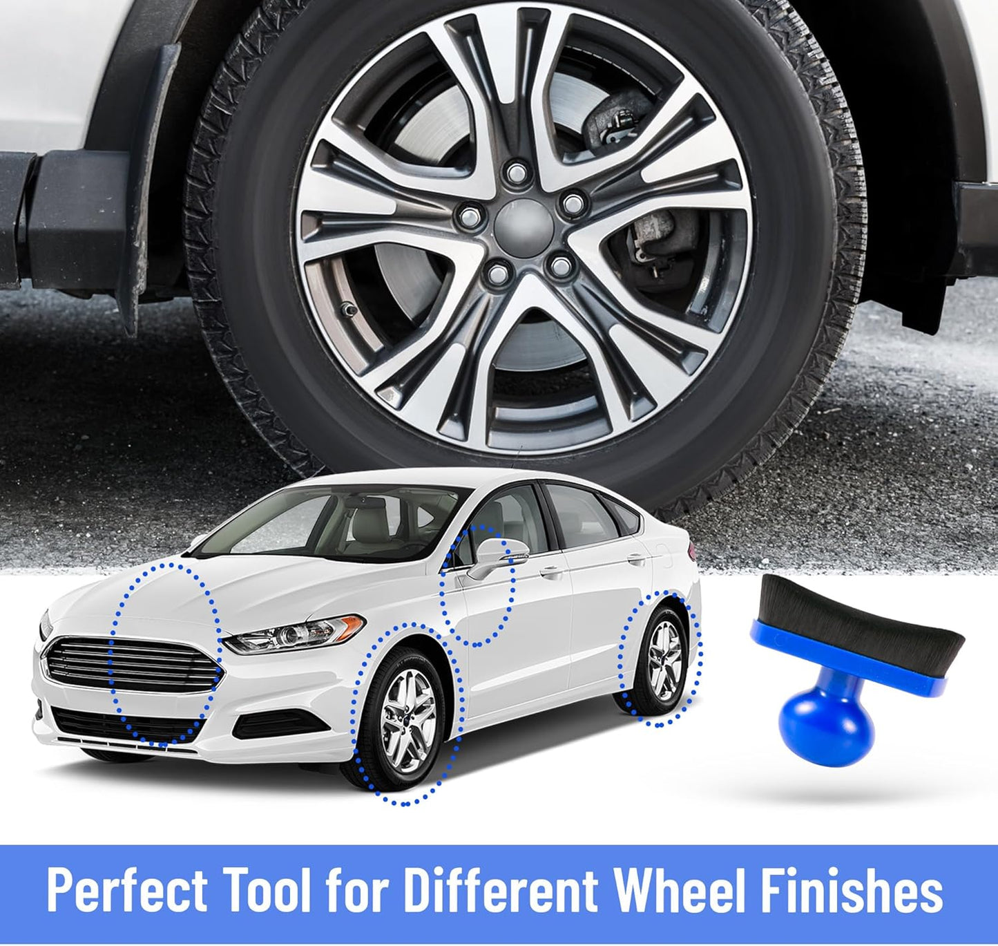 Car Tire Shine Applicator,Vegan Tire Shine Applicator with Curved Brush Head - Large Automotive Tire Dressing Applicator Brush with Storage Stand for Tire Detailing, 3.6 Inch Length (Black)