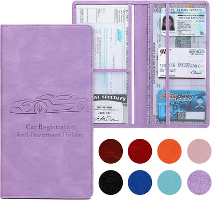 Car Registration and Insurance Card Holder for Women Men, Orange Glove Box Paperwork Organizer with Magnetic Buckle for Easy Access and Protect Documents and Various Cards in Vehicle
