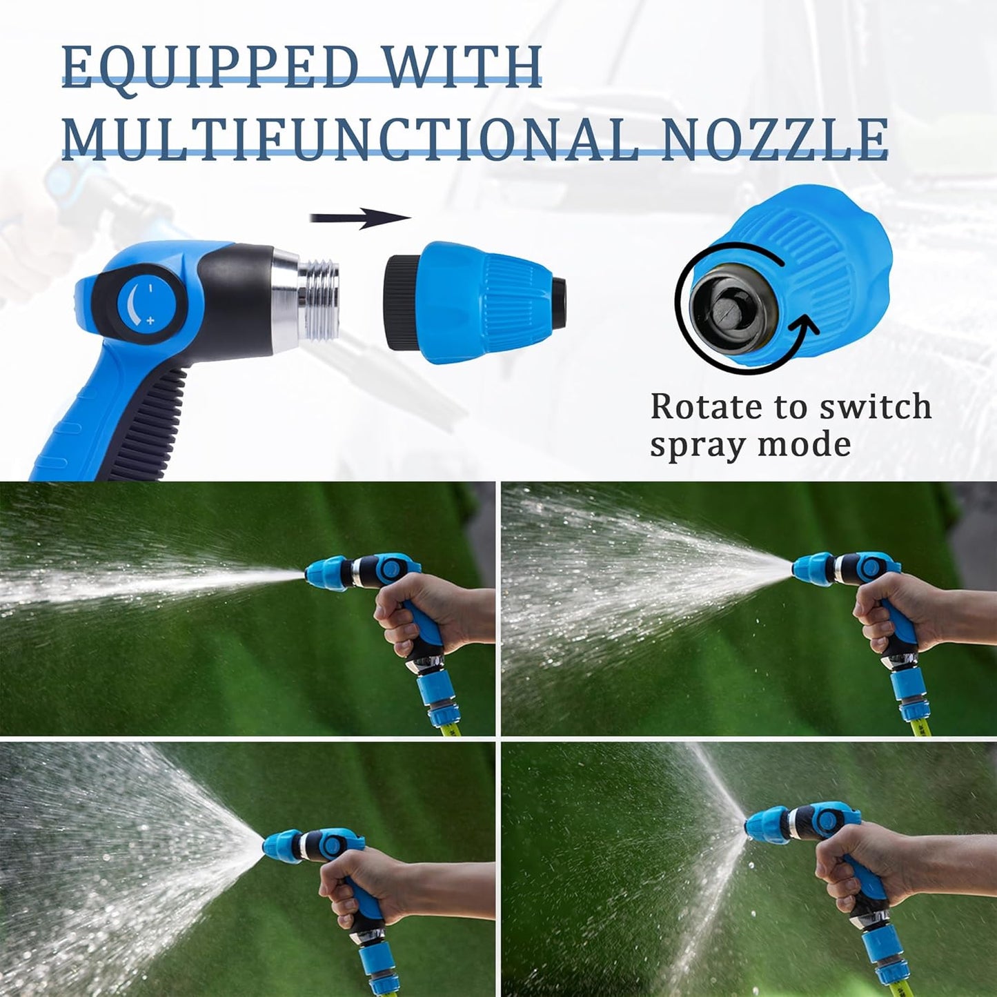 Foam Gun Car Wash Sprayer + Washing Sponge & Absorbent Towel, Hose Nozzle Foam Cannon Car Washing Kit, for Garden Cleaning, Pet Showering (Blue)