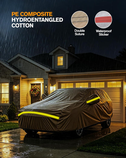 6 Layers Car Cover Waterproof All Weather Car Cover Waterproof All Weather, Outdoor Full Exterior Cover Rain Sun UV Snowproof Protection with Zipper Cotton for SUV (185-190inch)