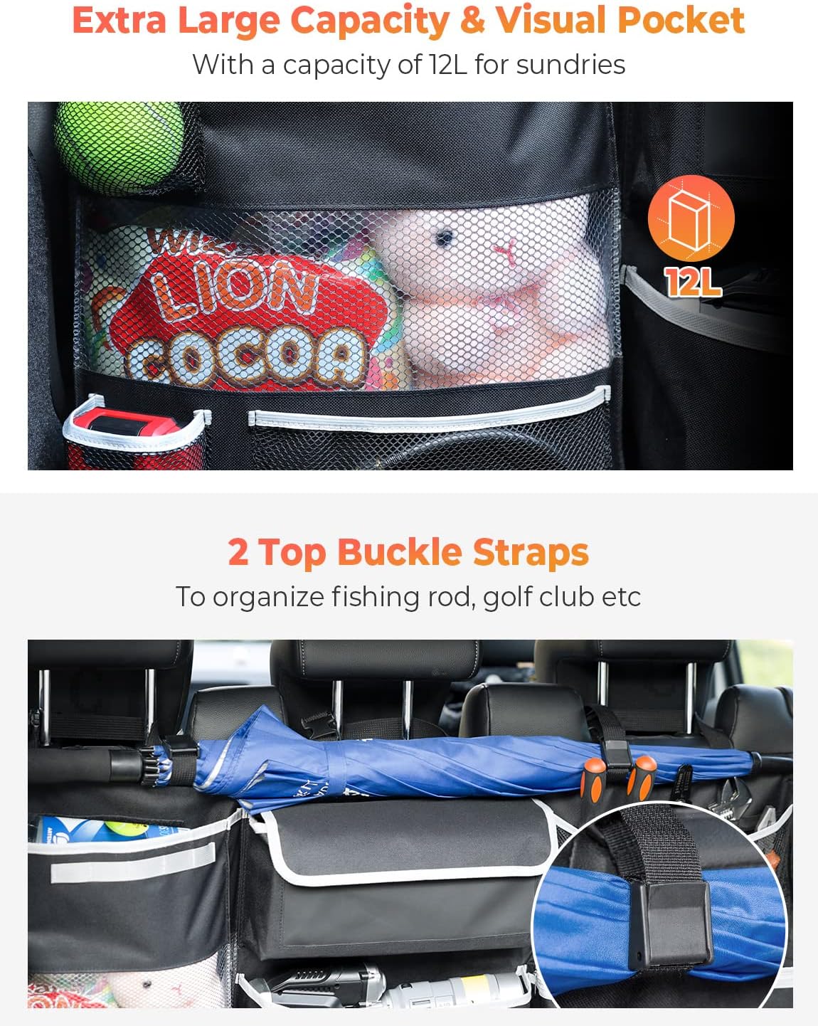 Oasser Back Seat Trunk Organizer Hanging Car Organizer Foldable Cargo Storage with 6 Large Pockets 3 Adjustable Straps 40x19inch