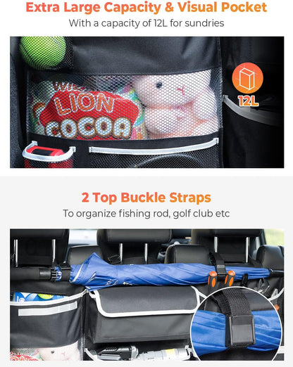 Oasser Back Seat Trunk Organizer Hanging Car Organizer Foldable Cargo Storage with 6 Large Pockets 3 Adjustable Straps 40x19inch
