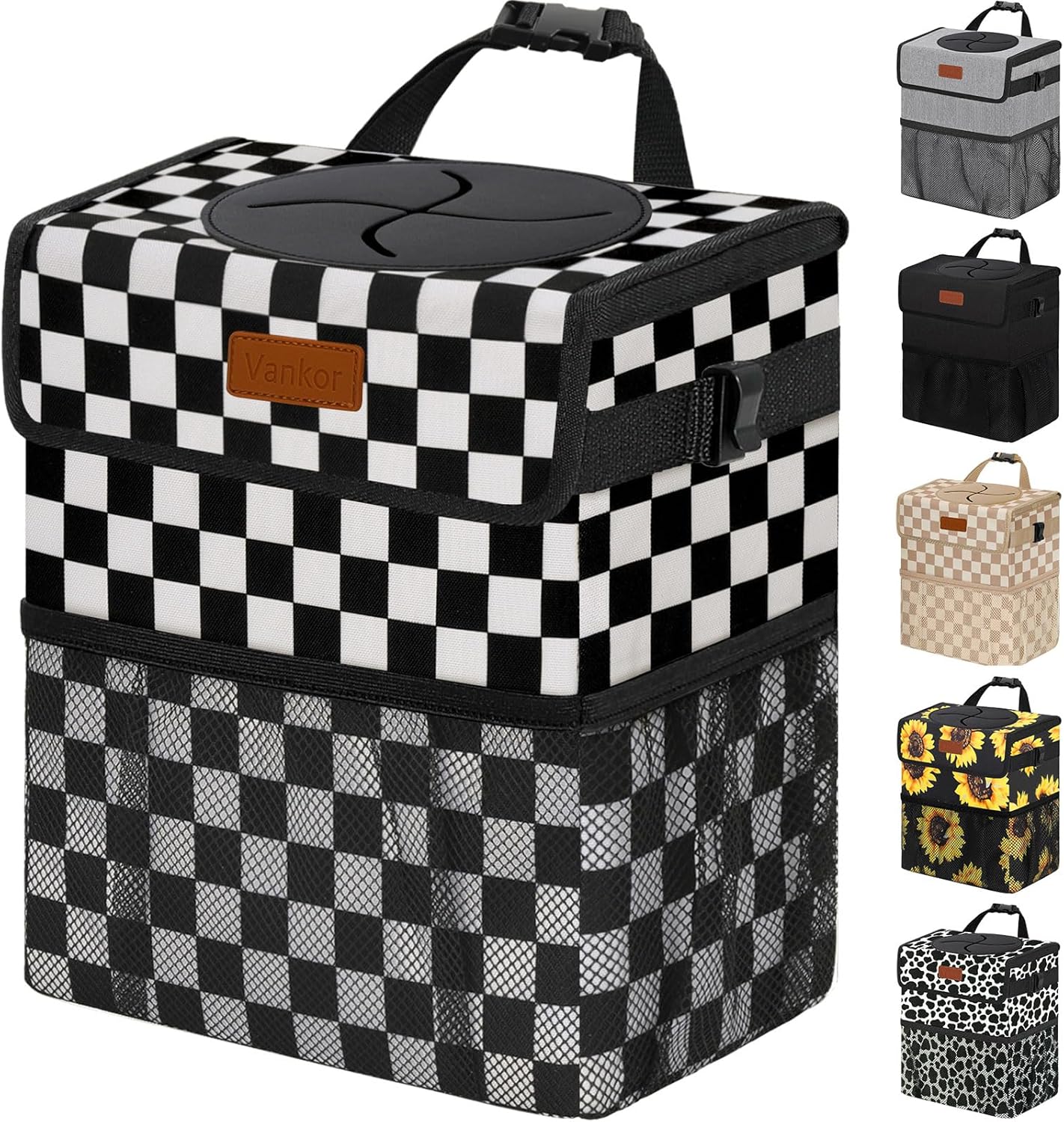 Vankor Car Trash Can Bin with Lid Hanging for Back Seat, Car Accessories for Women Men Leak Proof Automotive Garbage Cans Leakproof Vehicle Trash Can for Truck SUV Black