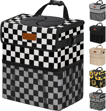 Vankor Car Trash Can Bin with Lid Hanging for Back Seat, Car Accessories for Women Men Leak Proof Automotive Garbage Cans Leakproof Vehicle Trash Can for Truck SUV Black