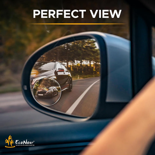 EcoNour Blind Spot Car Mirror (2 Pack) | Wide Angle for 3x Larger View | Universal Car Rear View Mirror with Rain Guard | Side Blind Spot with Adjustable Stick for Cars, SUVs, and Trucks