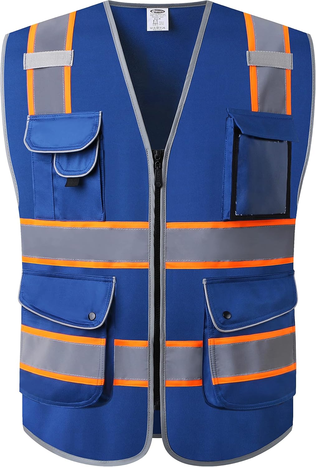 JKSafety 9 Pockets Class 2 High Visibility Zipper Front Safety Vest With Reflective Strips,Meets ANSI/ISEA Standard (Large, 150-Yellow) - Colors A