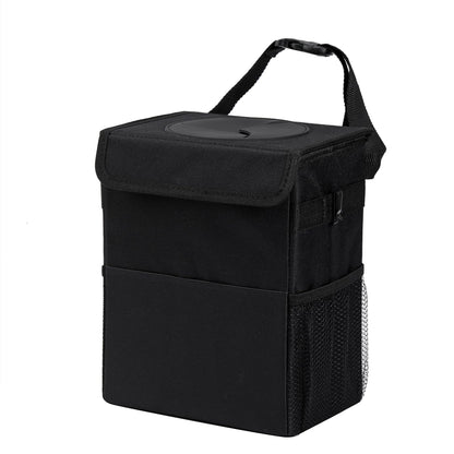 AOKJOY Car Garbage can with lid Leak Proof Vehicle Trash Can 3 Storage Pockets Hanging Waterproof car Trash Bag for SUV Beige