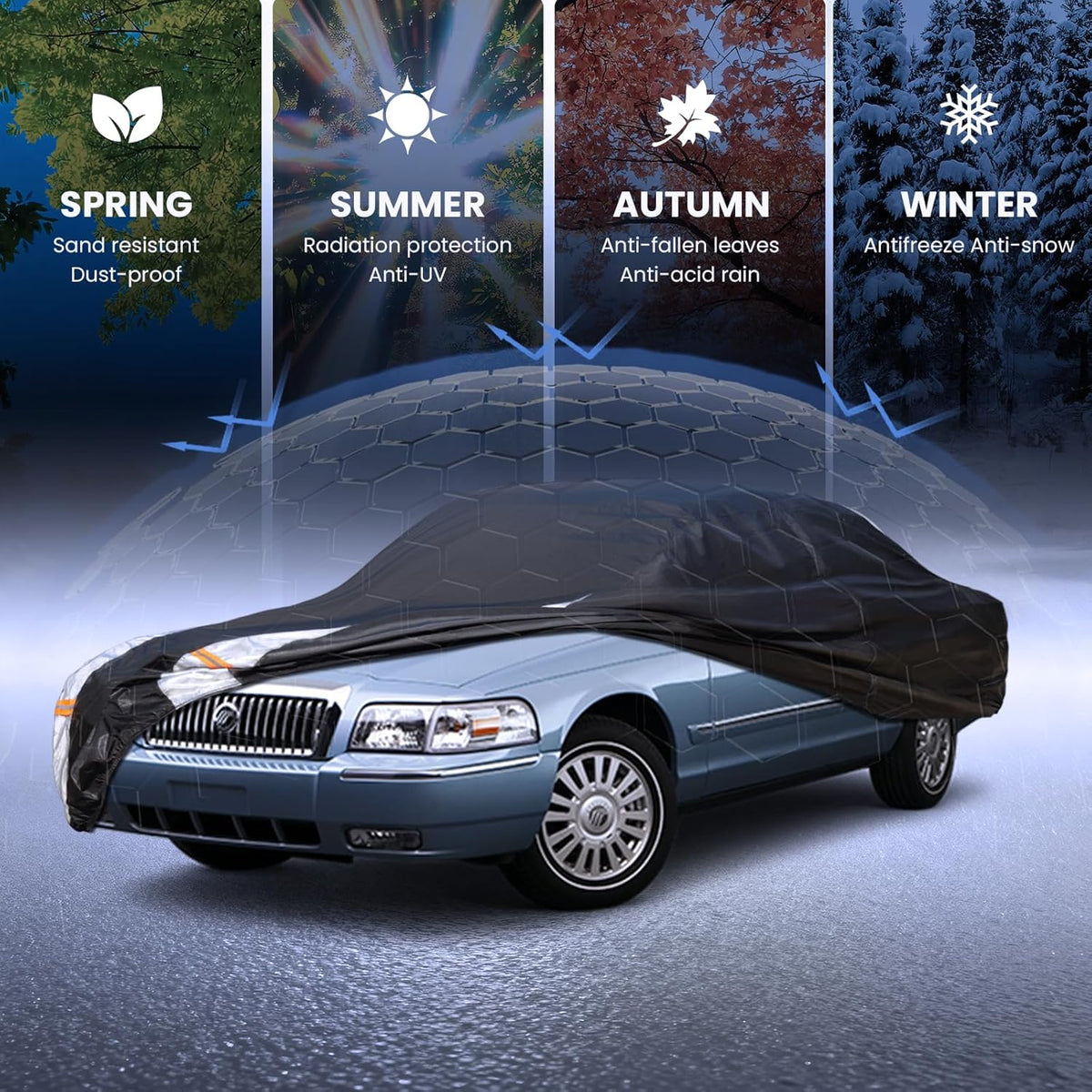 Large SUV Car Cover for Chevy Suburban 100% Waterproof All Weather, Heavy Duty Outdoor Full Exterior Covers Rain Sun Wind UV Protection. - Colors B