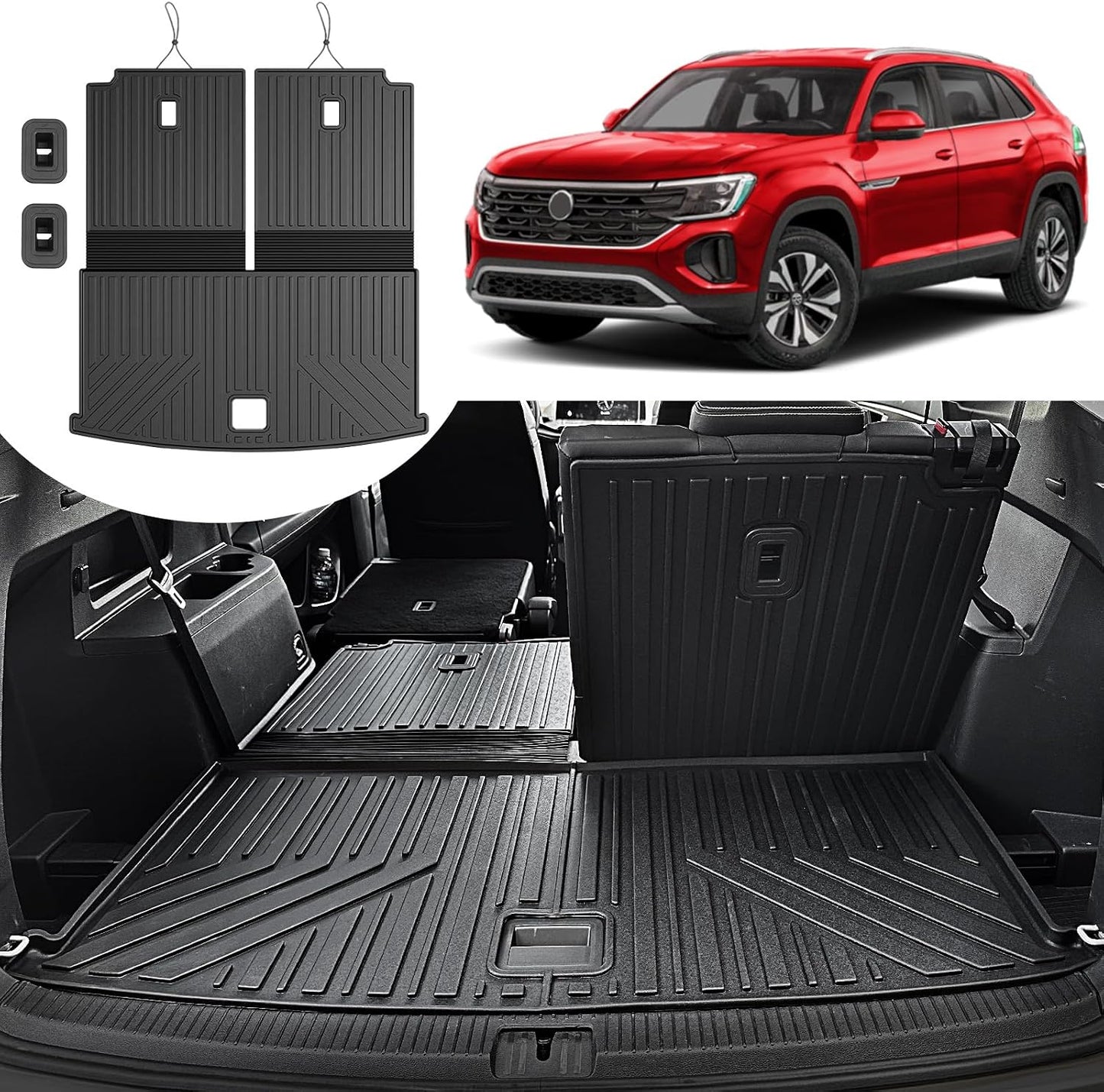 Floor Mats for 2018-2025 2026 Volkswagen Atlas 7 Passenger Bench Seating (Not for Cross Sport), All Weather TPE Durable Cargo Mat with Backrest Mats for VW Atlas Accessories