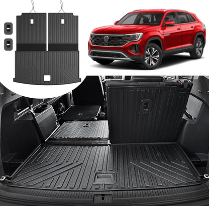 Floor Mats for 2018-2025 2026 Volkswagen Atlas 7 Passenger Bench Seating (Not for Cross Sport), All Weather TPE Durable Cargo Mat with Backrest Mats for VW Atlas Accessories