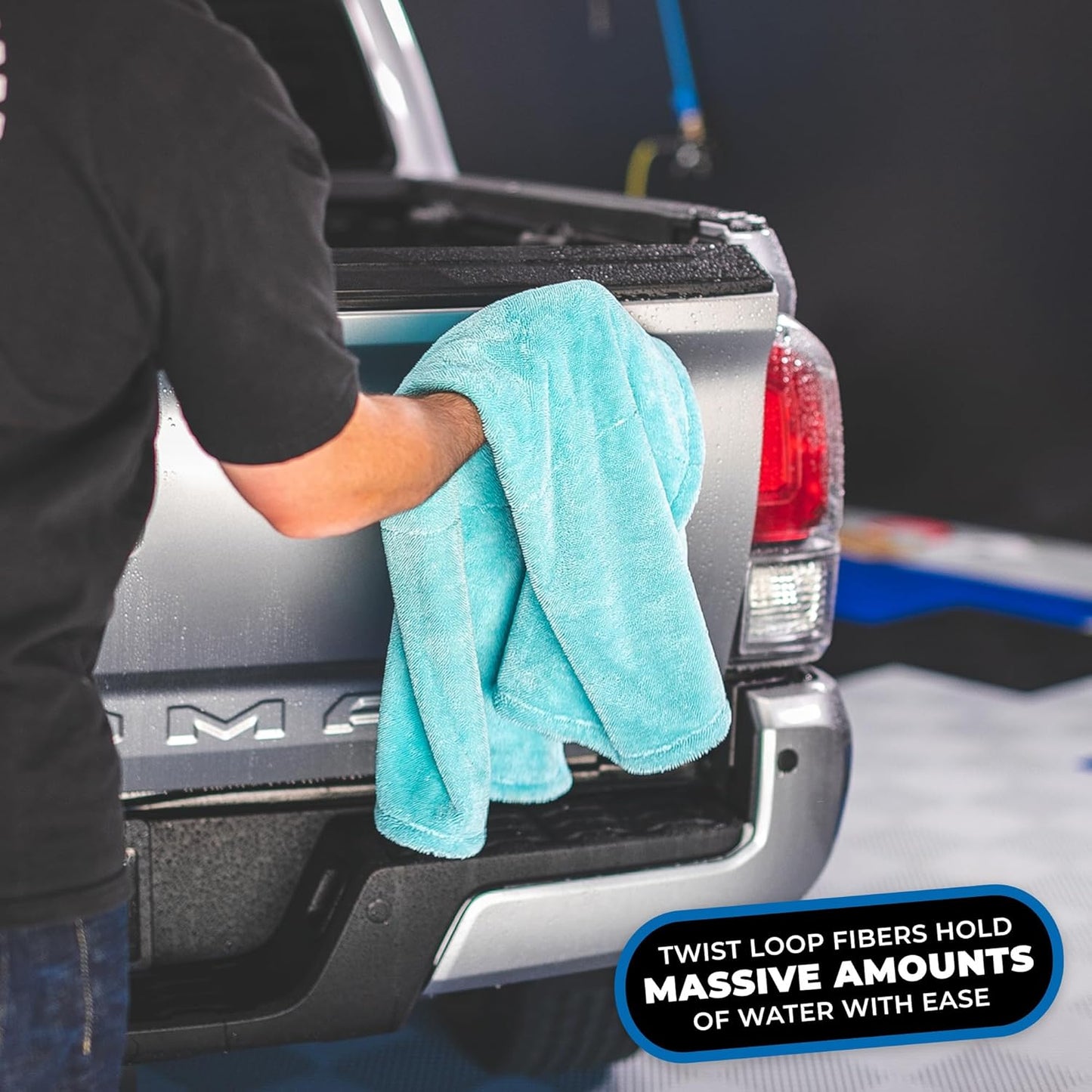 The Rag Company, The Liquid8r, Absorbent 70/30 Blend Microfiber Drying Towel for Cars, Trucks, and SUVs, Safe for Detailing, Scratch-Free, Twist Loop, 1100 GSM, 20x24 Inches, Aqua Blue/Grey