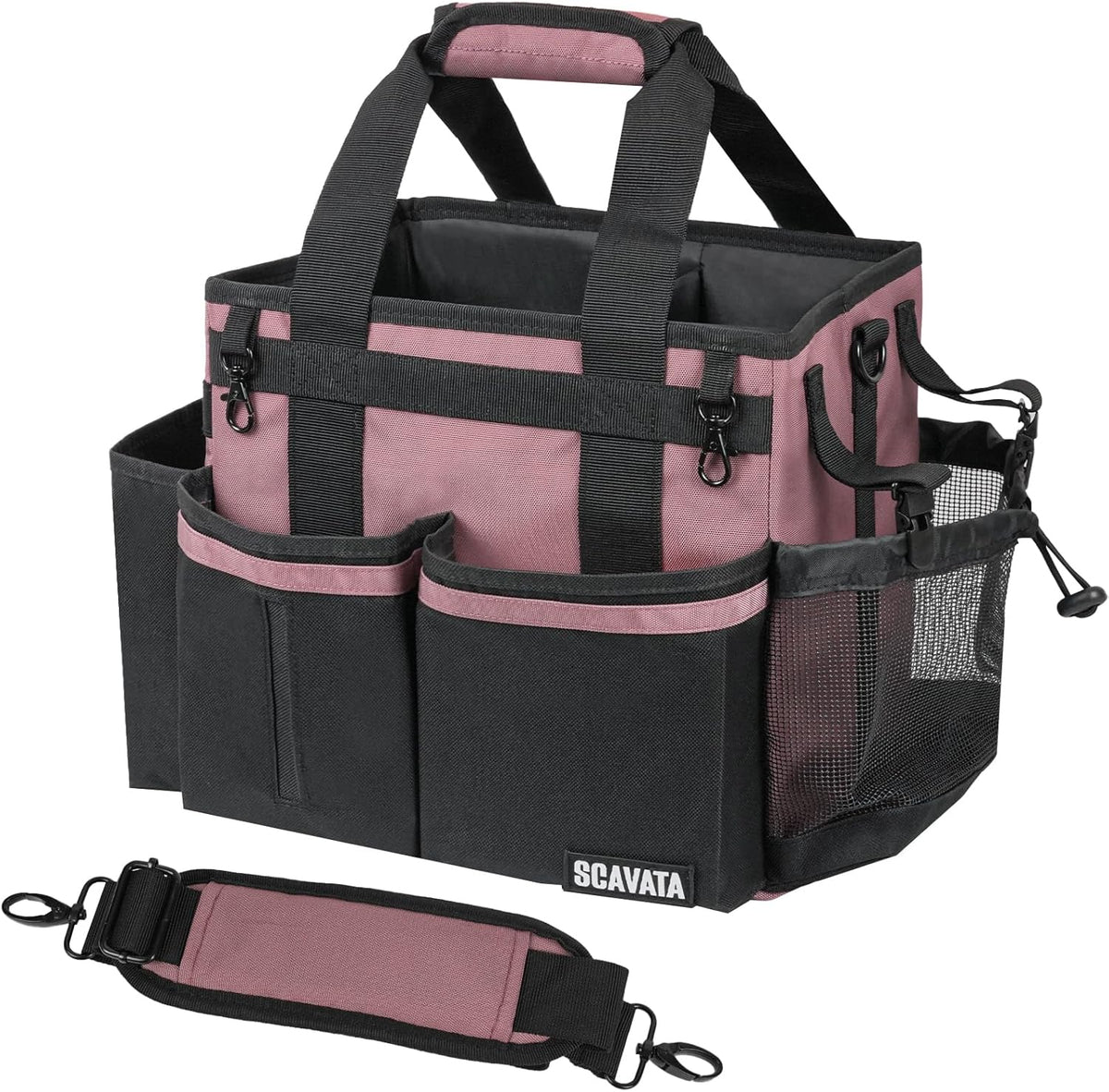 SCAVATA Compact Wearable Cleaning Caddy, Small Supplies Organizer with Handle & Shoulder Straps for Housekeepers, Under Sink & Car Cleaning Tool Organizer Bag (Black)