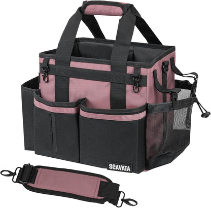 SCAVATA Compact Wearable Cleaning Caddy, Small Supplies Organizer with Handle & Shoulder Straps for Housekeepers, Under Sink & Car Cleaning Tool Organizer Bag (Black)
