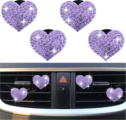 4PCS Heart-Shaped Car Vent Clips with Rhinestone,Bling Air Vent Clips Car Decorations,Premium Shiny Car Clips for Vents CCar Accessories Interior for Cars,Trucks,SUVs (Pink)