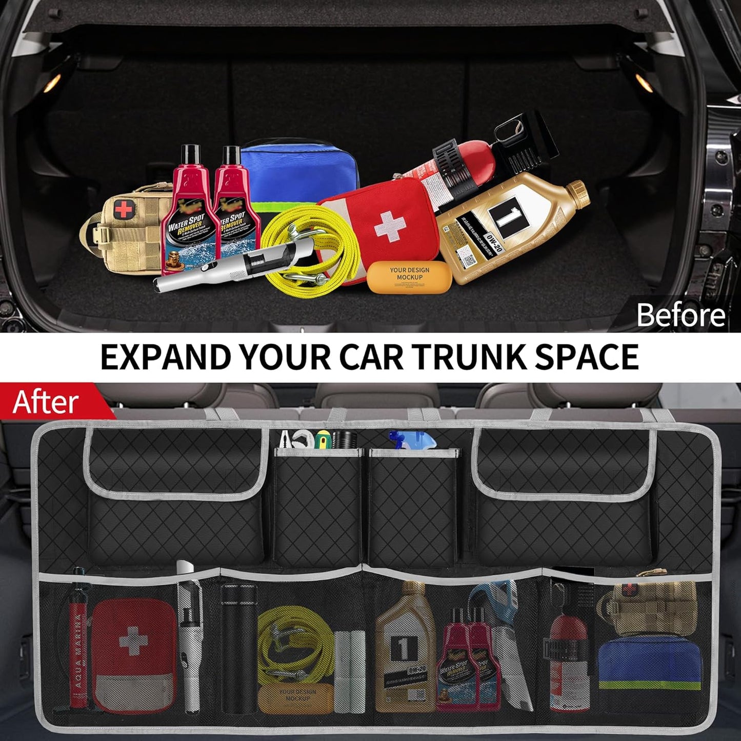 Car Trunk Organizer and Storage, Large Capacity Backseat Hanging Storage Accessories, Backseat Car Organizer for SUV/MPV/Truck (Black)