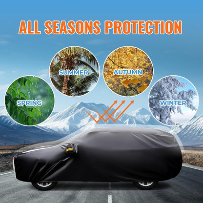 Large SUV Car Cover for Chevy Suburban 100% Waterproof All Weather, Heavy Duty Outdoor Full Exterior Covers Rain Sun Wind UV Protection. - Colors D