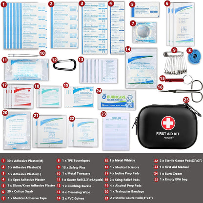 Mini First Aid Kit - 120 Piece Small Waterproof Hard Shell Medical Kit for Car, Home, Office, Travel, Camping, Sports, Outdoor, School - Emergency First Aid Supplies and Survival Kit (Red)