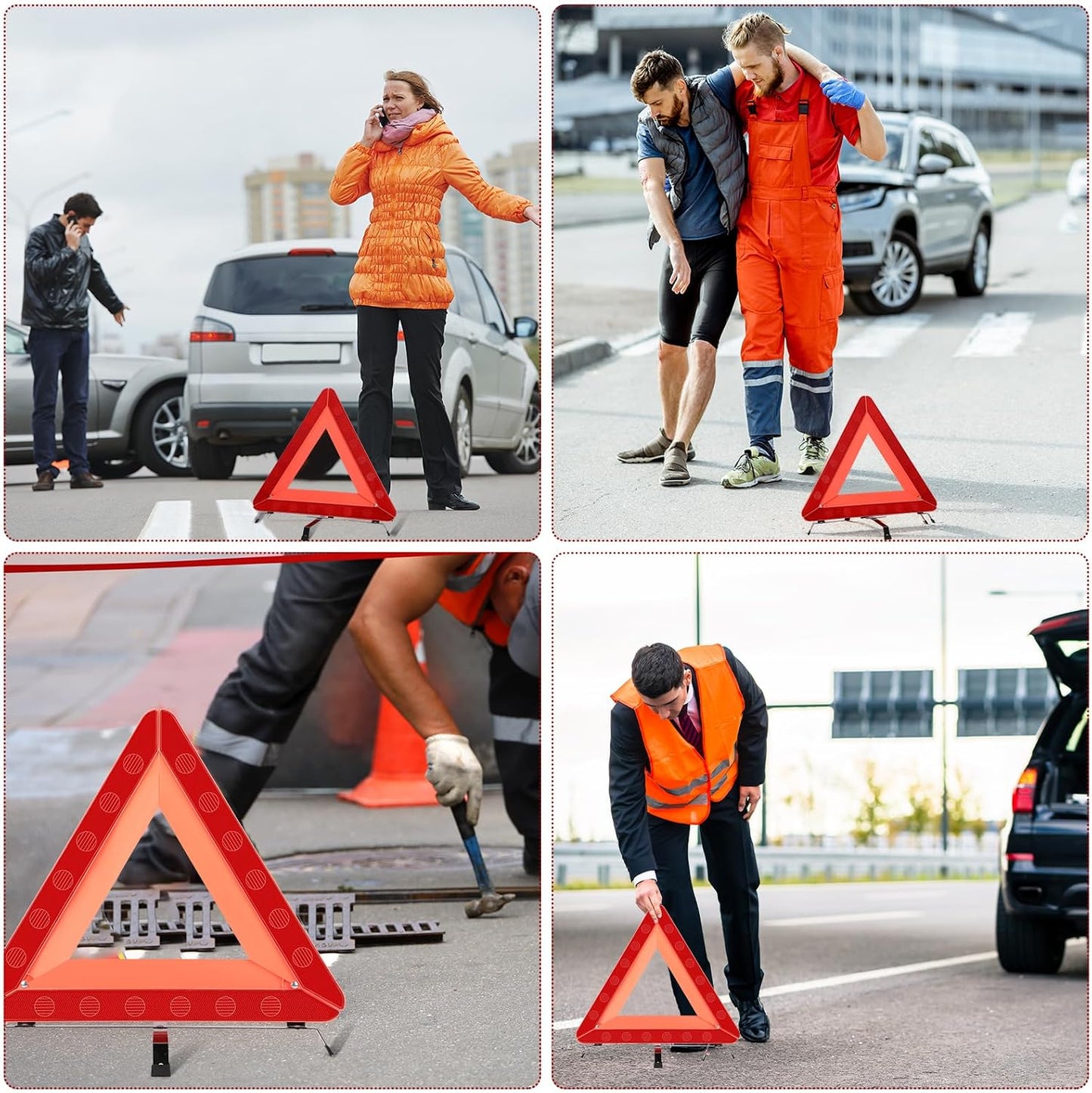 Kanayu Warning Safety Triangles for Vehicles Foldable Roadside Emergency Kit Emergency Reflective Triangles with Base and Carrying Case for Cars Trucks Breakdown(12 Pack)