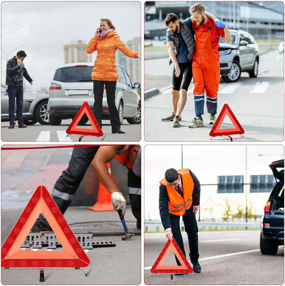 Kanayu Warning Safety Triangles for Vehicles Foldable Roadside Emergency Kit Emergency Reflective Triangles with Base and Carrying Case for Cars Trucks Breakdown(12 Pack)