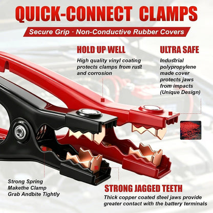 Jumper Cables for Car,8 Gauge 12 Feet Heavy Duty Booster Cable,Quick Connect Automotive Wires with Alligator Clamps,Carrying Bag for Cars Trucks