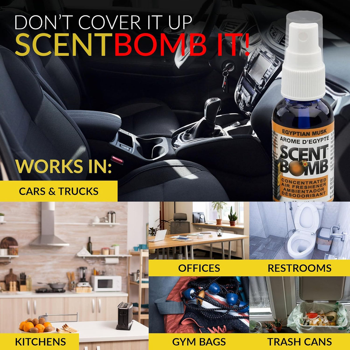 Scent Bomb Air Freshener Spray, Long-Lasting Odor Eliminator - Effective Deodorizer for Home & Car, Fresh Room Spray for Kitchen, Bathroom & Smell Neutralizer - 1 oz Pack of 4, Black Cherry Scent