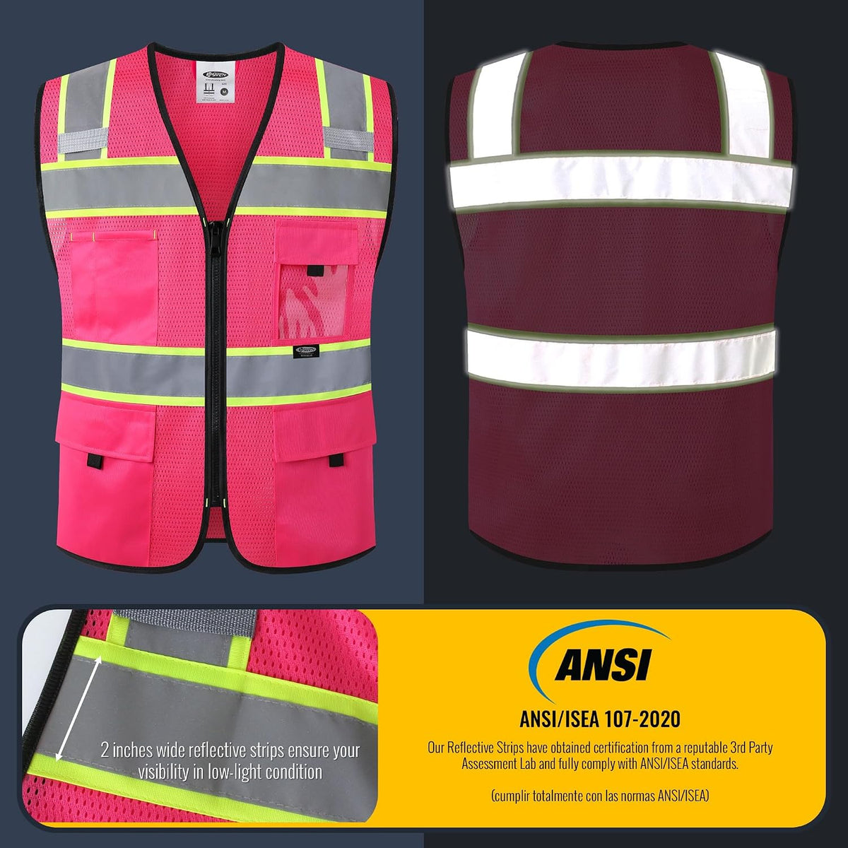 JKSafety Safety Vest for Men Women Hi Vis Relfective Vest with Pockets High Visibility Meet ANSI Standard