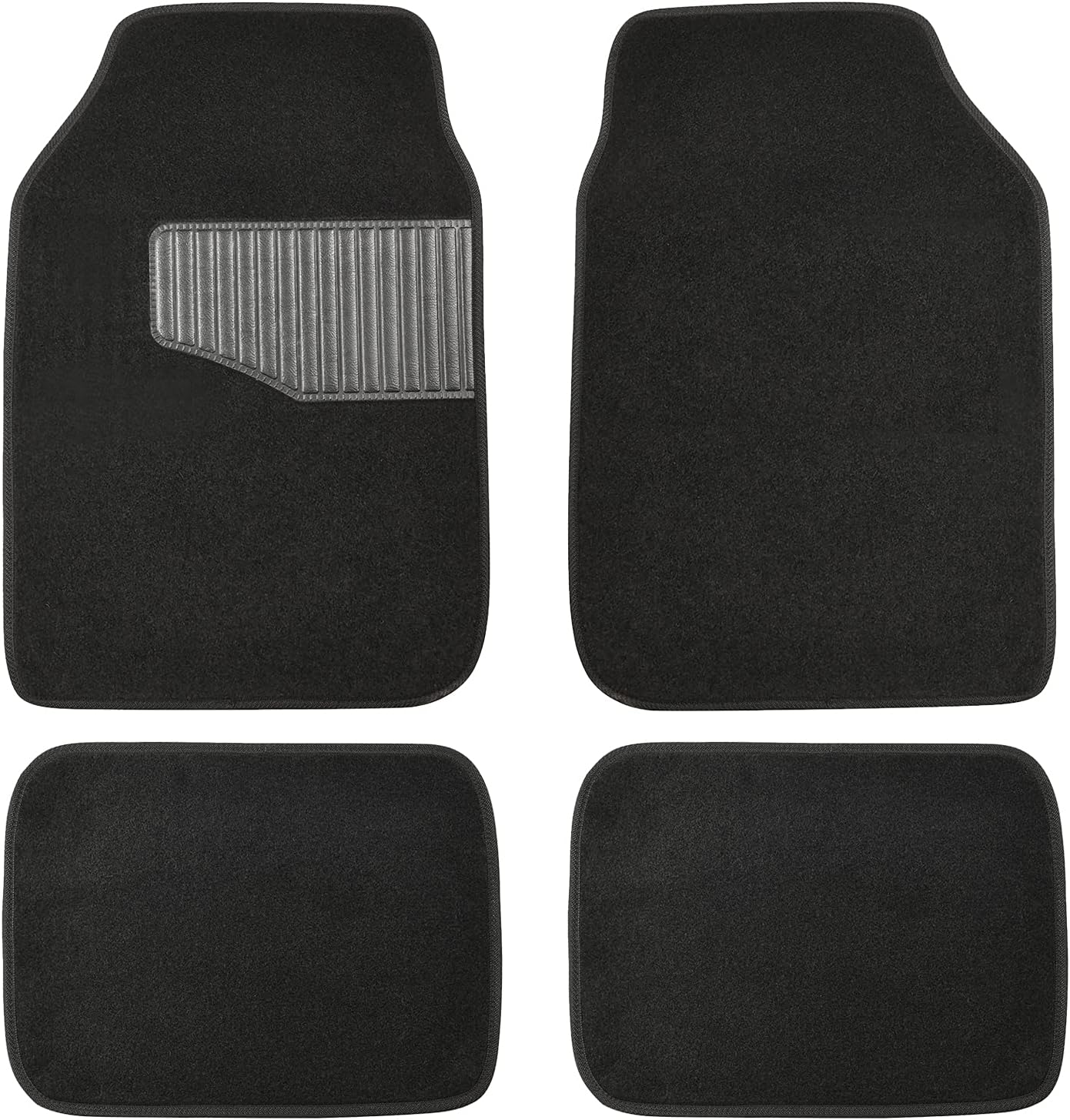 Amazon Basics Universal Fit Anti-Slip Carpet Floor Mats, Full Set for Car, SUV, Van & Truck, 4 count, Black, 25"L x 17.5"W (Front), 13"L x 17.5"W (Rear)