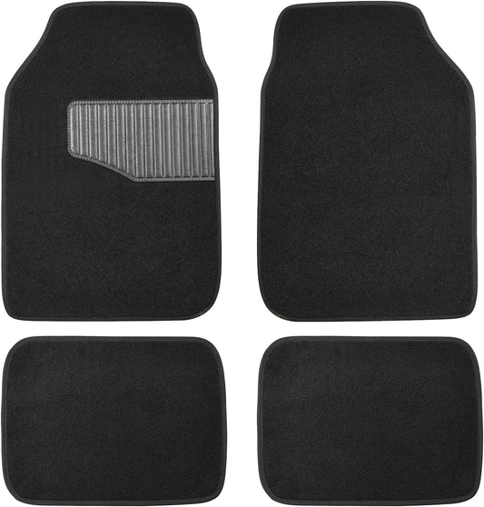 Amazon Basics Universal Fit Anti-Slip Carpet Floor Mats, Full Set for Car, SUV, Van & Truck, 4 count, Black, 25"L x 17.5"W (Front), 13"L x 17.5"W (Rear)