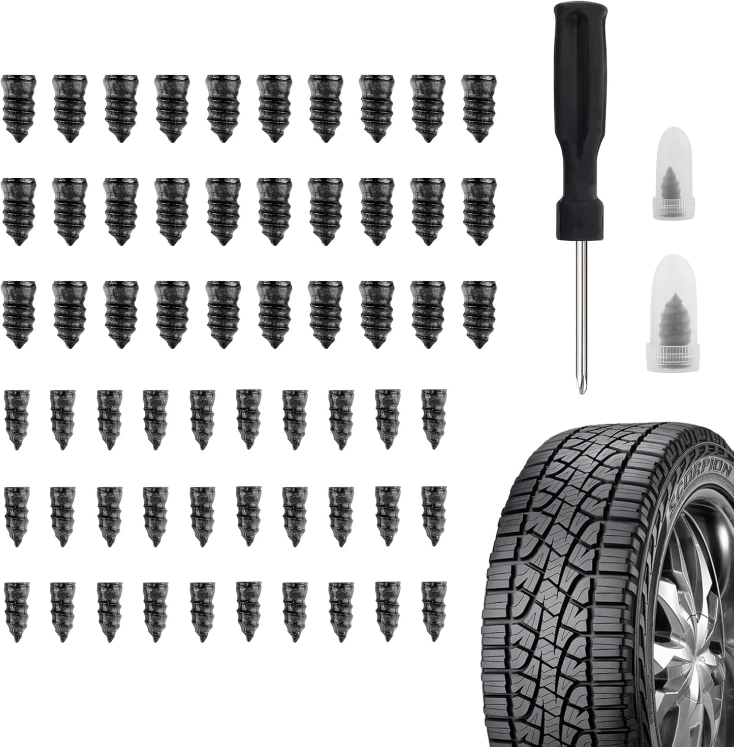 Salior 100PCS Tire Plug Kit with Screwdriver,Rubber Flat Tire Repair Kit for Fast Repair of Tire Punctures,Durable Car Tire Repair Kit Self-Service Repair Nails for Car Motorcycle Truck