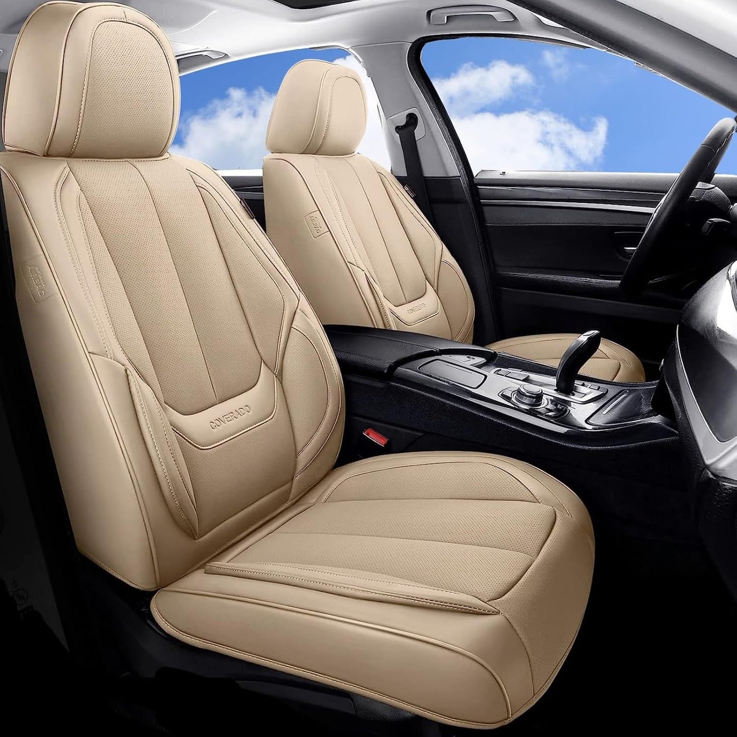 Coverado Seat Covers Full Set, Black Seat Covers for Cars 5 Seats, Car Seat Protector, Waterproof Nappa Leather Car Seat Cushion, Front and Rear Car Seat Cover Fit for Most Sedans SUV Pick-up Truck - Colors A