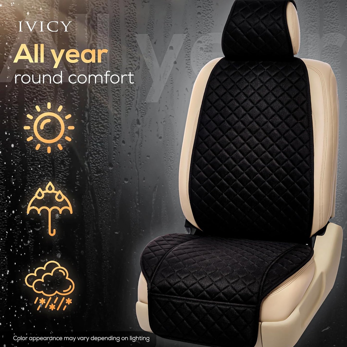 IVICY Faux Linen Front Car Seat Cover – Non-Slip Bucket Seat Protector for Most Cars, SUVs, Vans & Trucks – 1 Seat Cover, Machine Washable, Side-Airbag Friendly, Light Beige