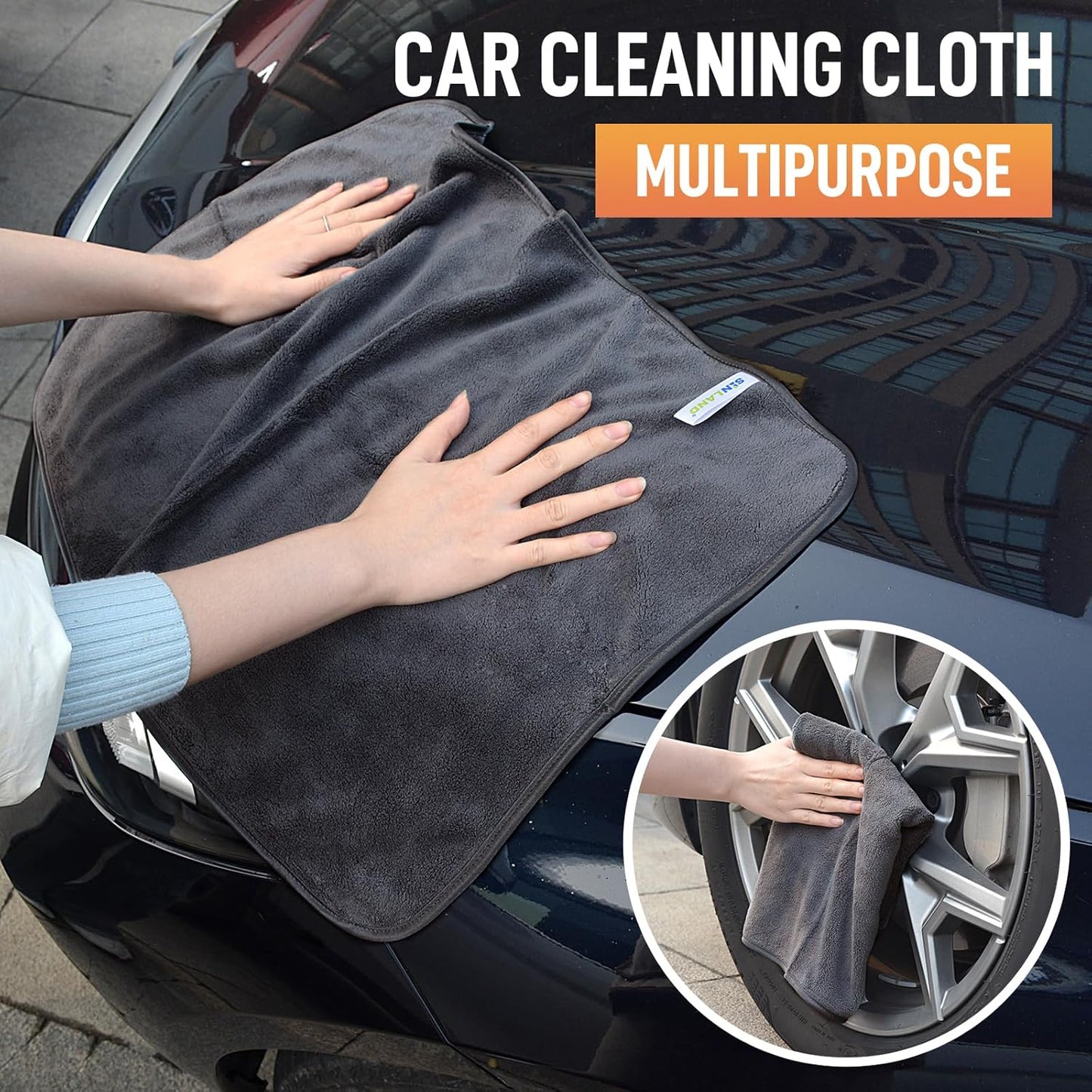 SINLAND Microfiber Car Drying Towels Ultra Absorbent,No Streaks,Scratches, or Water Spots,Wash Cleaning Auto Detailing Towels 380gsm 16inch x 24inch 6 Pack Grey