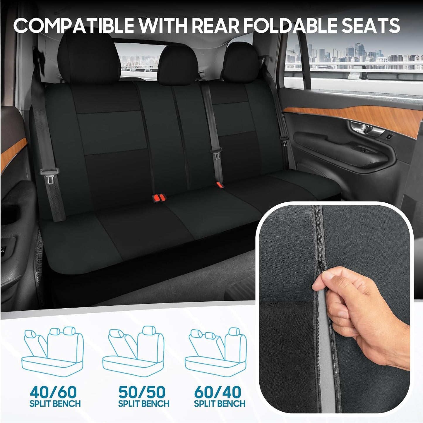 BDK PolyPro Car Seat Covers Full Set in Charcoal on Black – Front and Rear Split Bench for Cars, Easy to Install Cover Set, Accessories Auto Trucks Van SUV