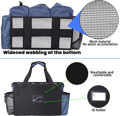 Large Cleaning Caddy Bag Built-in Sturdy Support Board, Cleaning Organizer with Detachable Divider, Cleaning Supply Tote with Adjustable Shoulder Strap&Waist Belt for Cleaners & Housekeeper